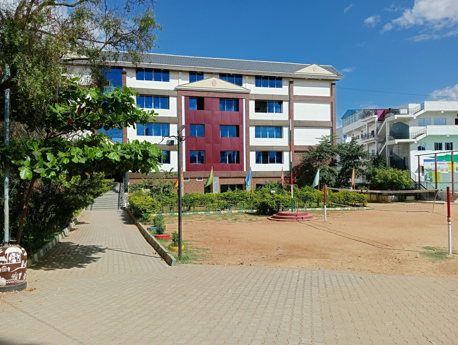 a building with a tree in front